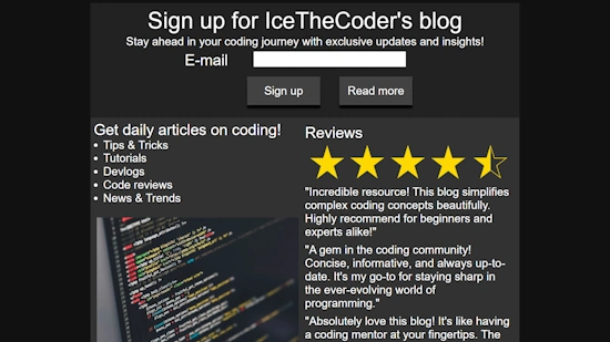 Fictional IceTheCoder Blog Landing Page